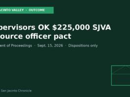 Supervisors approve $225,000 San Jacinto Valley Academy resource officer agreement Editorial graphic for Riverside County supervisors outcome on San Jacinto Valley Academy SRO agreement