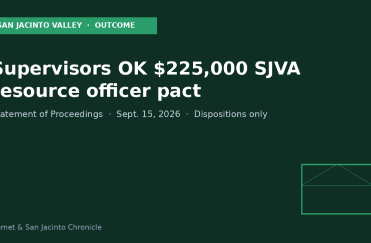 Editorial graphic for Riverside County supervisors outcome on San Jacinto Valley Academy SRO agreement