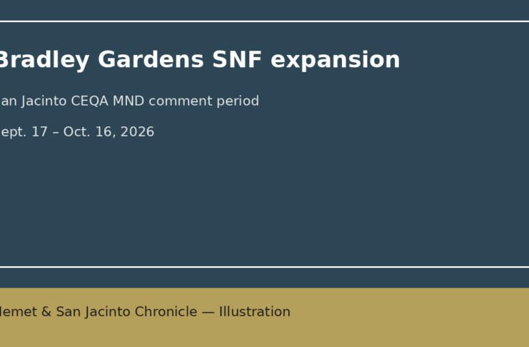 Illustration of a medical-facility building outline and CEQA document motif; no people