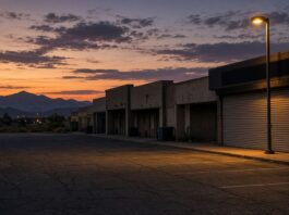 Board to weigh $75,000 ABC grant for Hemet Station underage-alcohol enforcement Closed commercial storefront at dusk in the Hemet valley