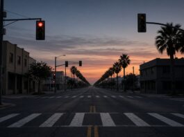 Motorcyclist dies after Sanderson and Florida Avenue crash Illustration of an empty urban intersection at dusk, no people