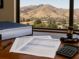IllustrationIllustration of budget documents, calculator, and gavel on a desk
