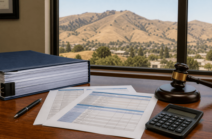 IllustrationIllustration of budget documents, calculator, and gavel on a desk